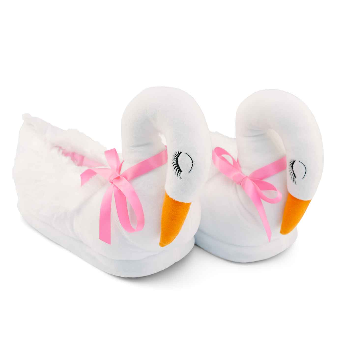 schwan Partner Hausschuhe weiss mit rosa Schleife Paar Front