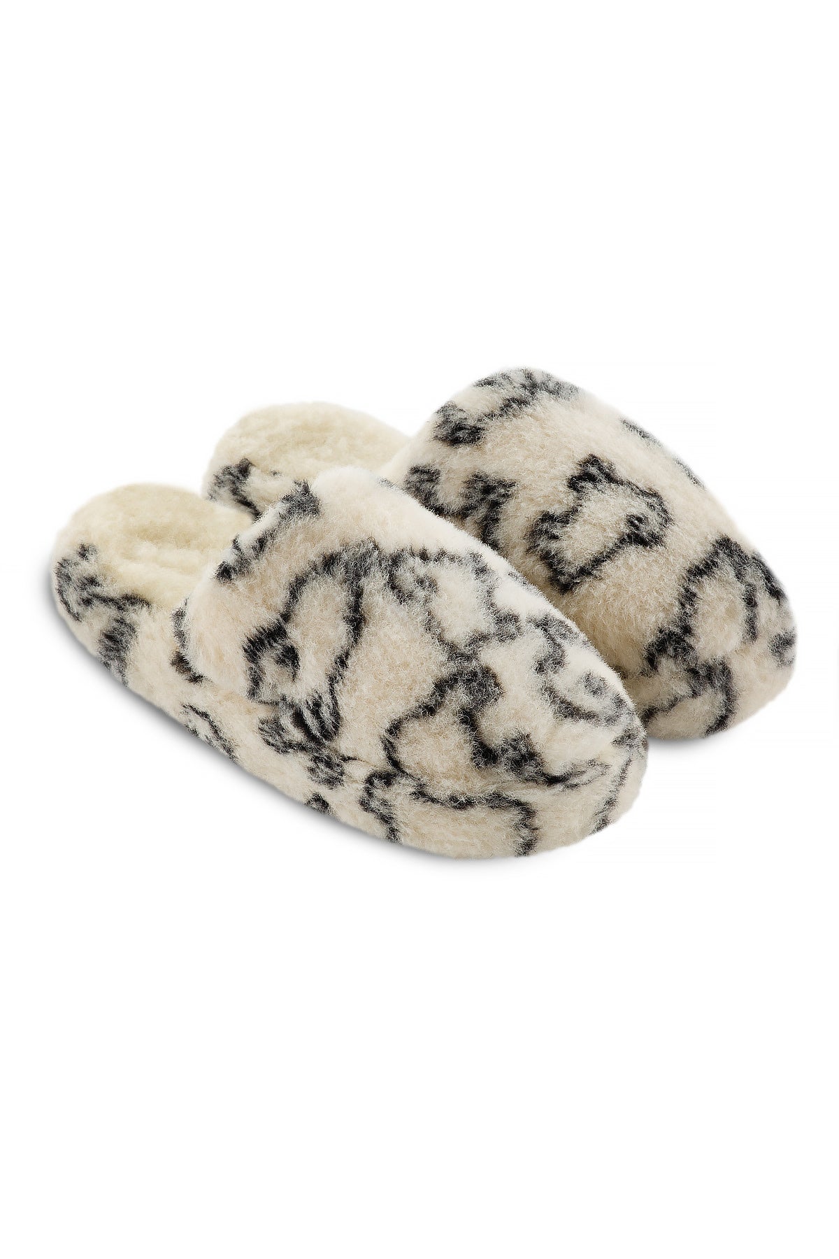 warme Pantoffeln aus Schafwolle mit Schäfchenmuster Farbe schwarz-wollweiss